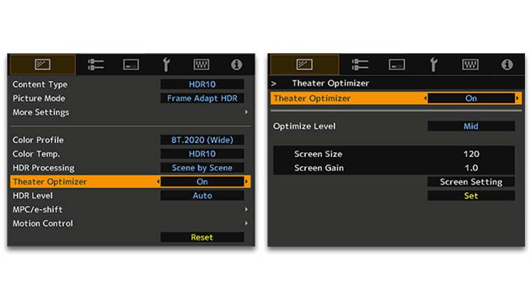 JVC DLA-NZ9 theater optimizer menu